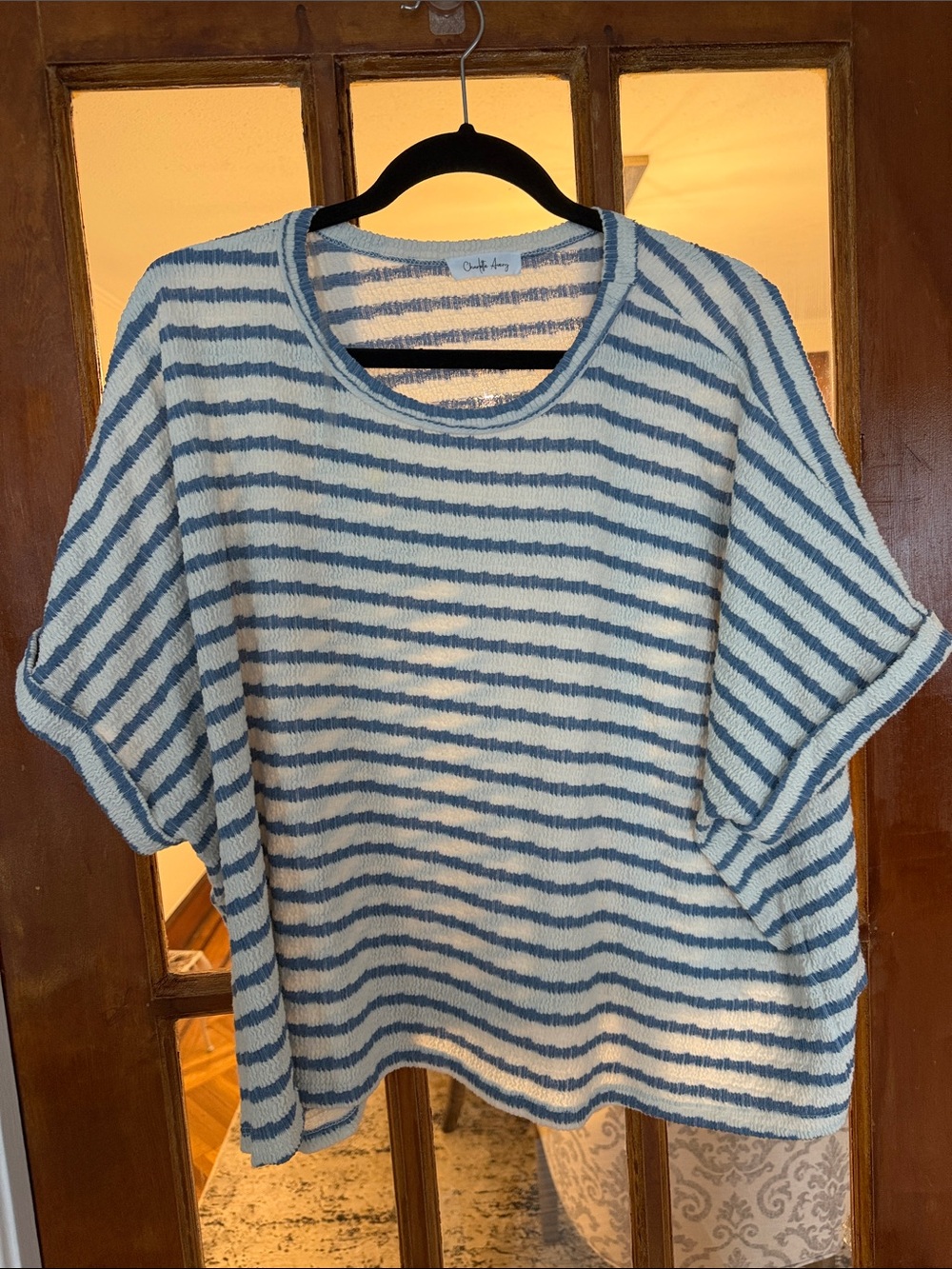 Charlotte Avery Coastal Striped Short-Sleeve Knit Top - Blue & White